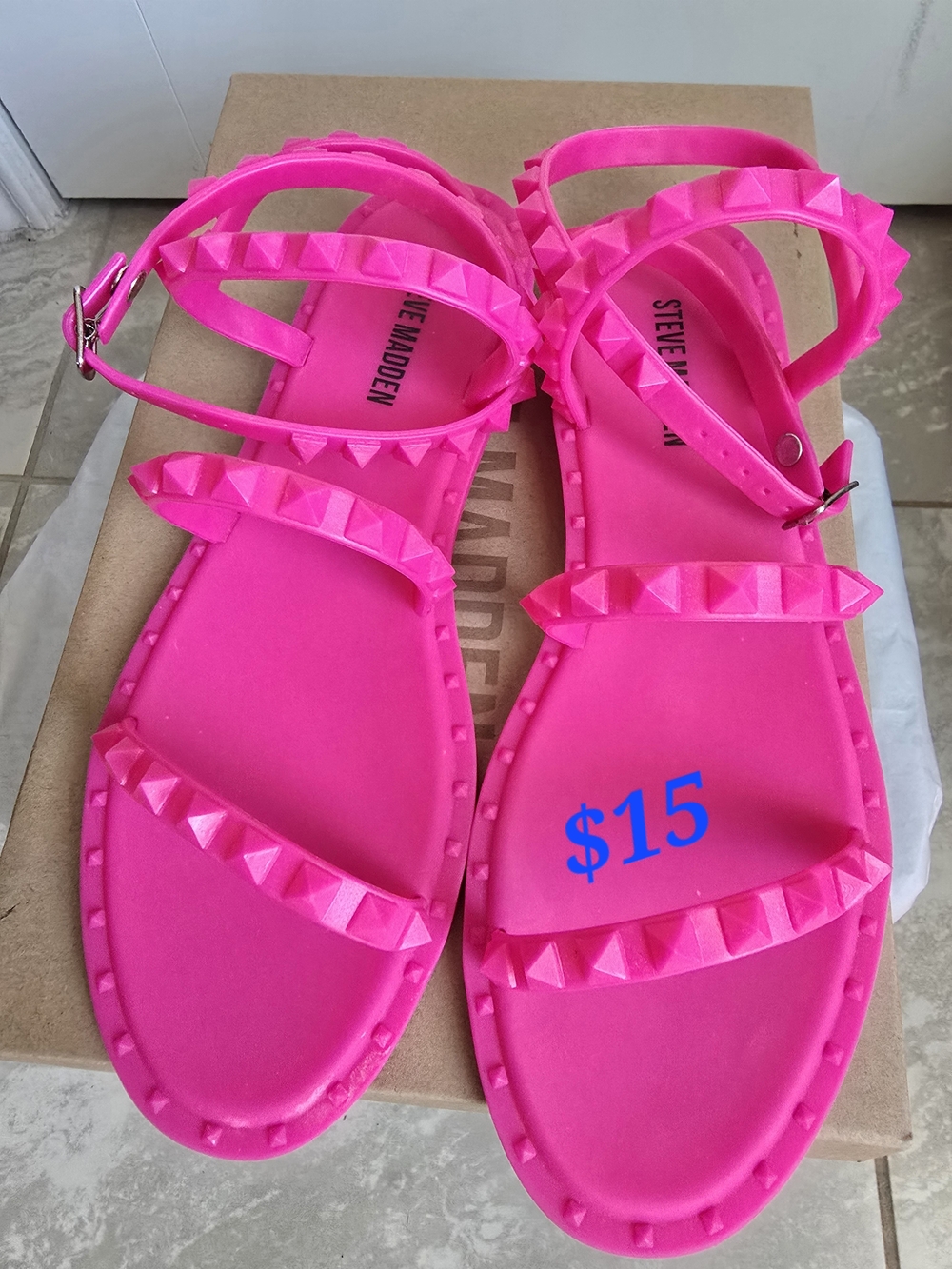 Steve Madden Neon Pink Studded Jelly Sandals